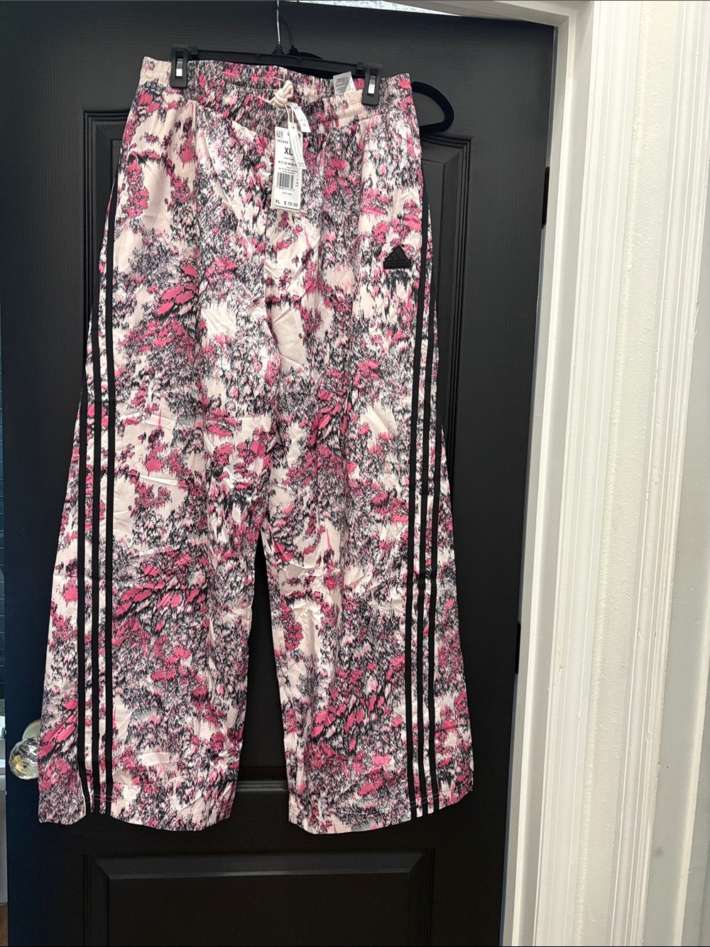 adidas Kids Pink Marble Print Joggers with Black 3โStripe Detail
